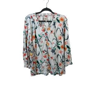St. John Bay White Floral Blouse Top Size XL